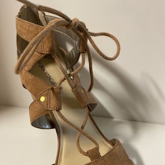 Francescas Collection Eliza Women’s 7 Lace Up Heels Open Toe Sandals Cut Out Tan - Picture 8 of 12